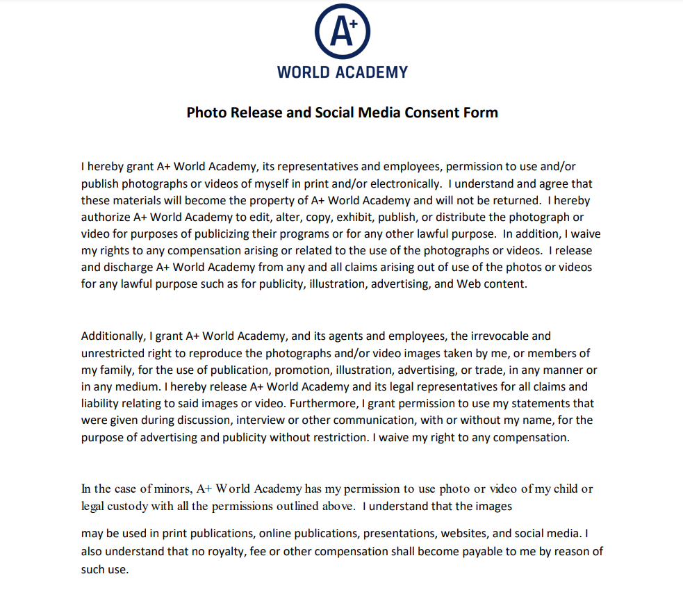 Consent Photography Form For Social Media
