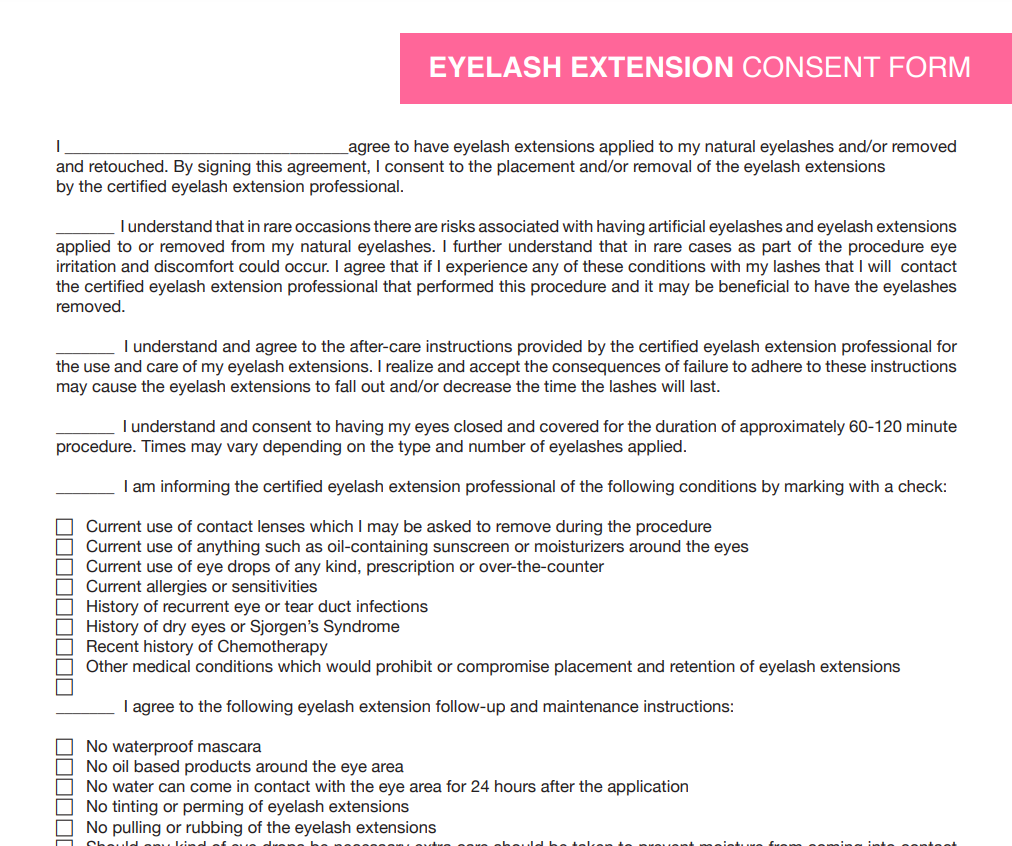 Eyelash Extension Consent Form