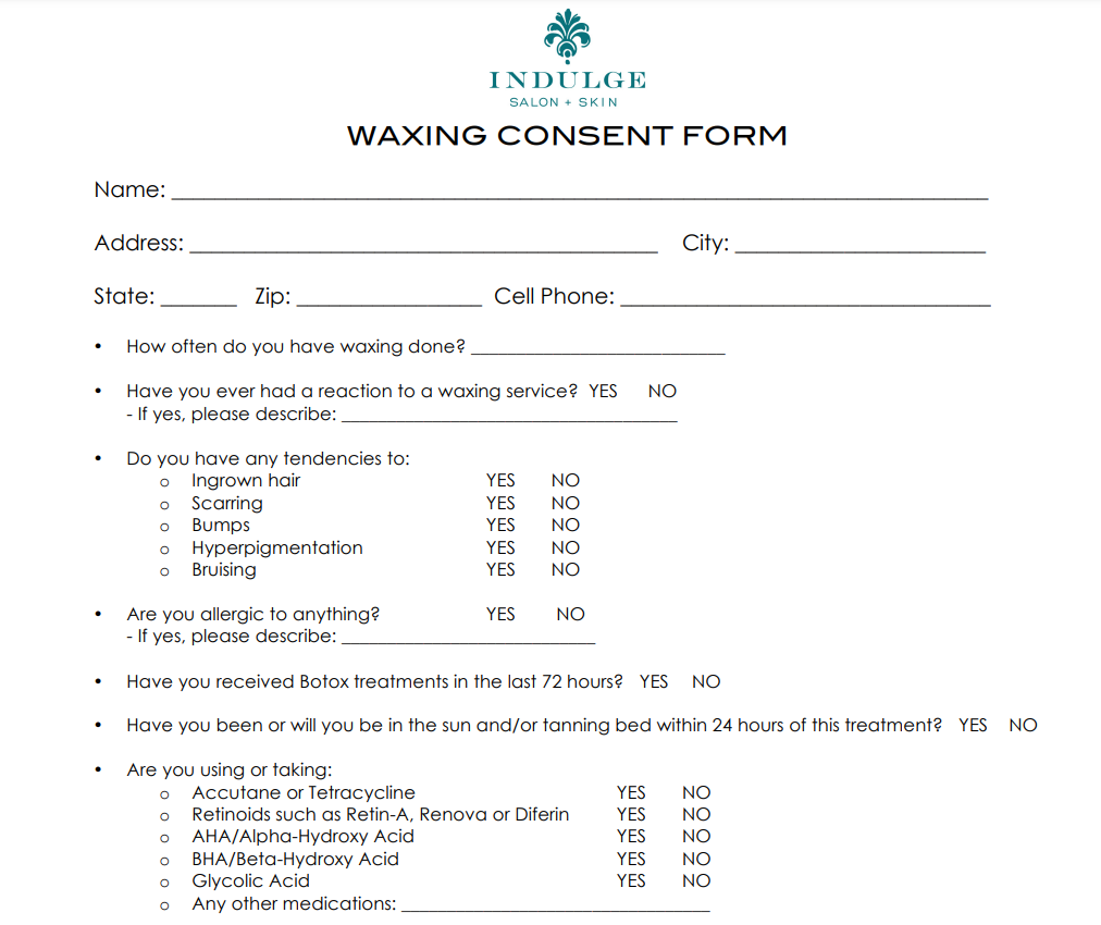 Waxing Consent Form