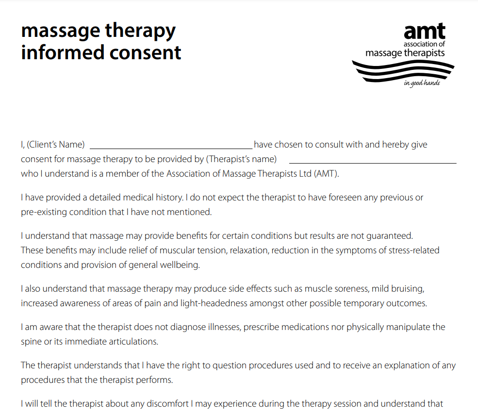 Massage Therapy Consent Form 2024 Consent