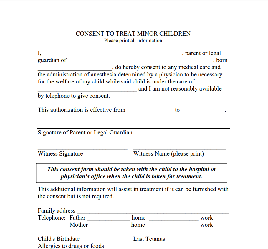 Grandparent Medical Consent Form Without Notary